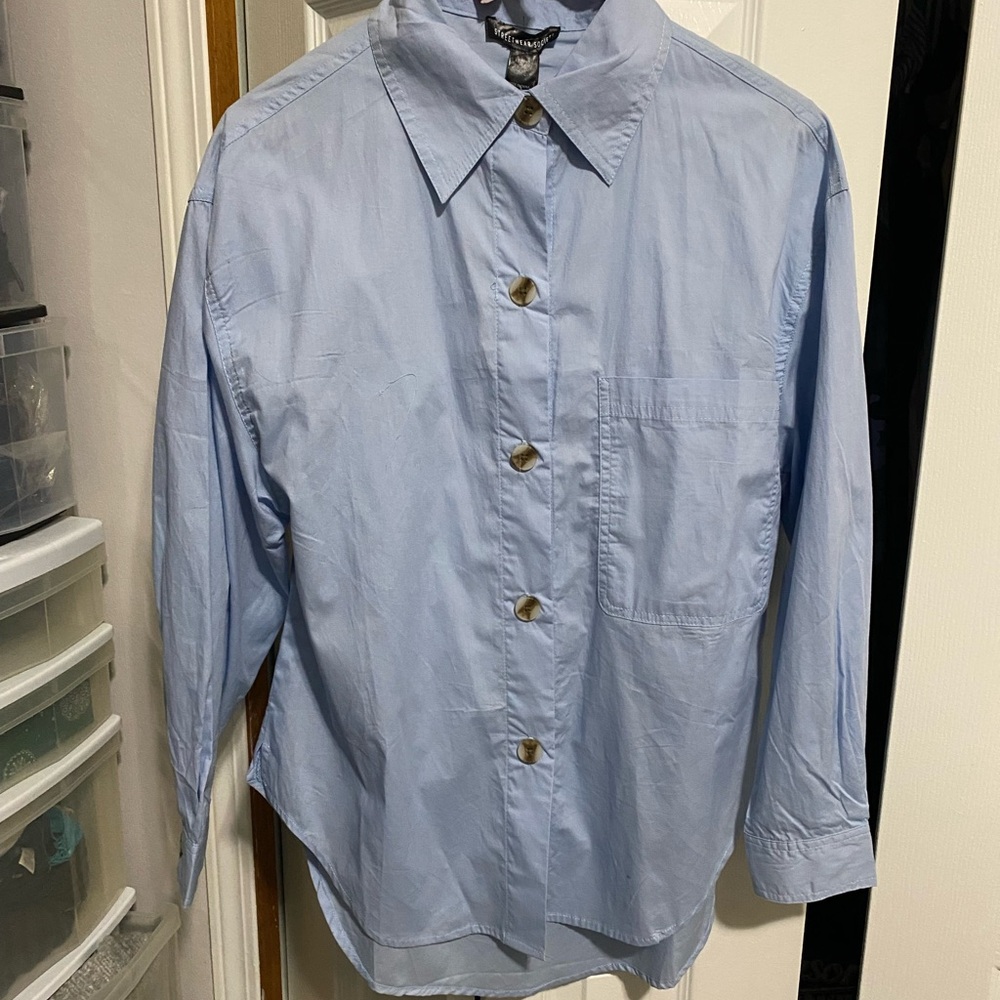 Women’s Light Blue Button-Up Shirt oversized
